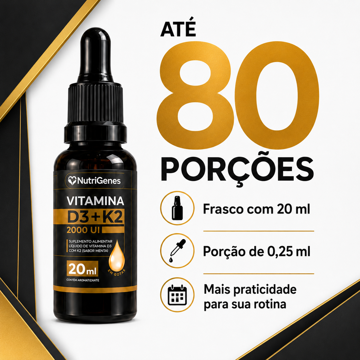 Vitamina D3 + K2 2000 UI em Gotas - Kit com 2 Unidades 20ml