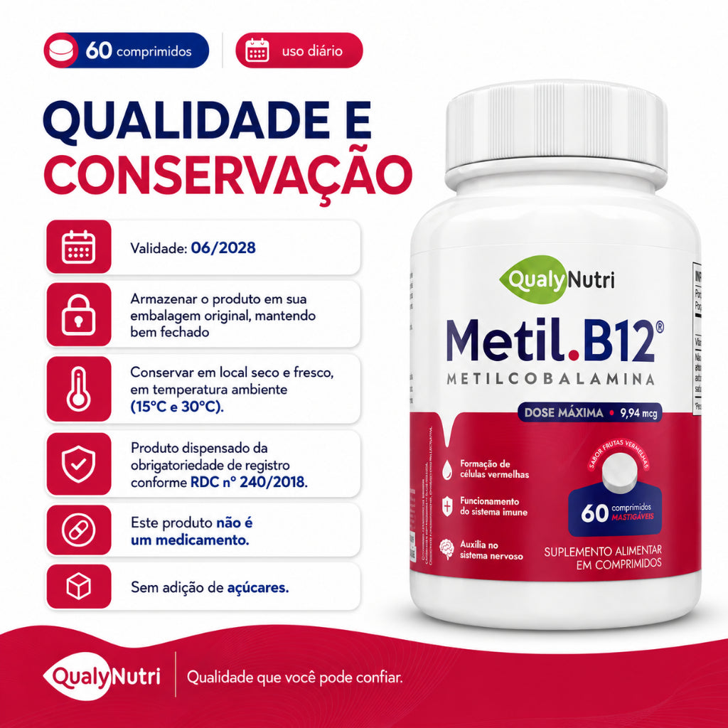 Metil B12 Mastigável QualyNutri – 60 Comprimidos | Frutas Vermelhas
