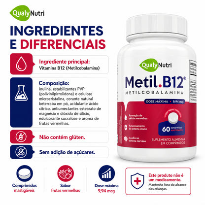 Metil B12 Mastigável QualyNutri – 60 Comprimidos | Frutas Vermelhas