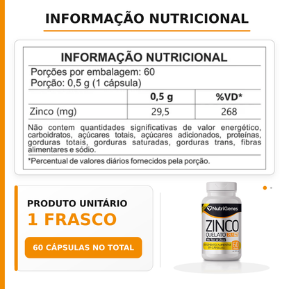 Zinco Quelato 29,5 mg - 60 Capsulas