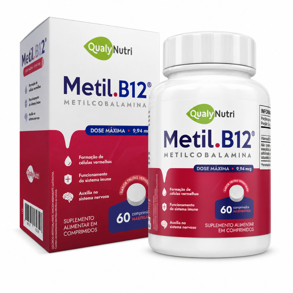 Metil B12 Mastigável QualyNutri – 60 Comprimidos | Frutas Vermelhas