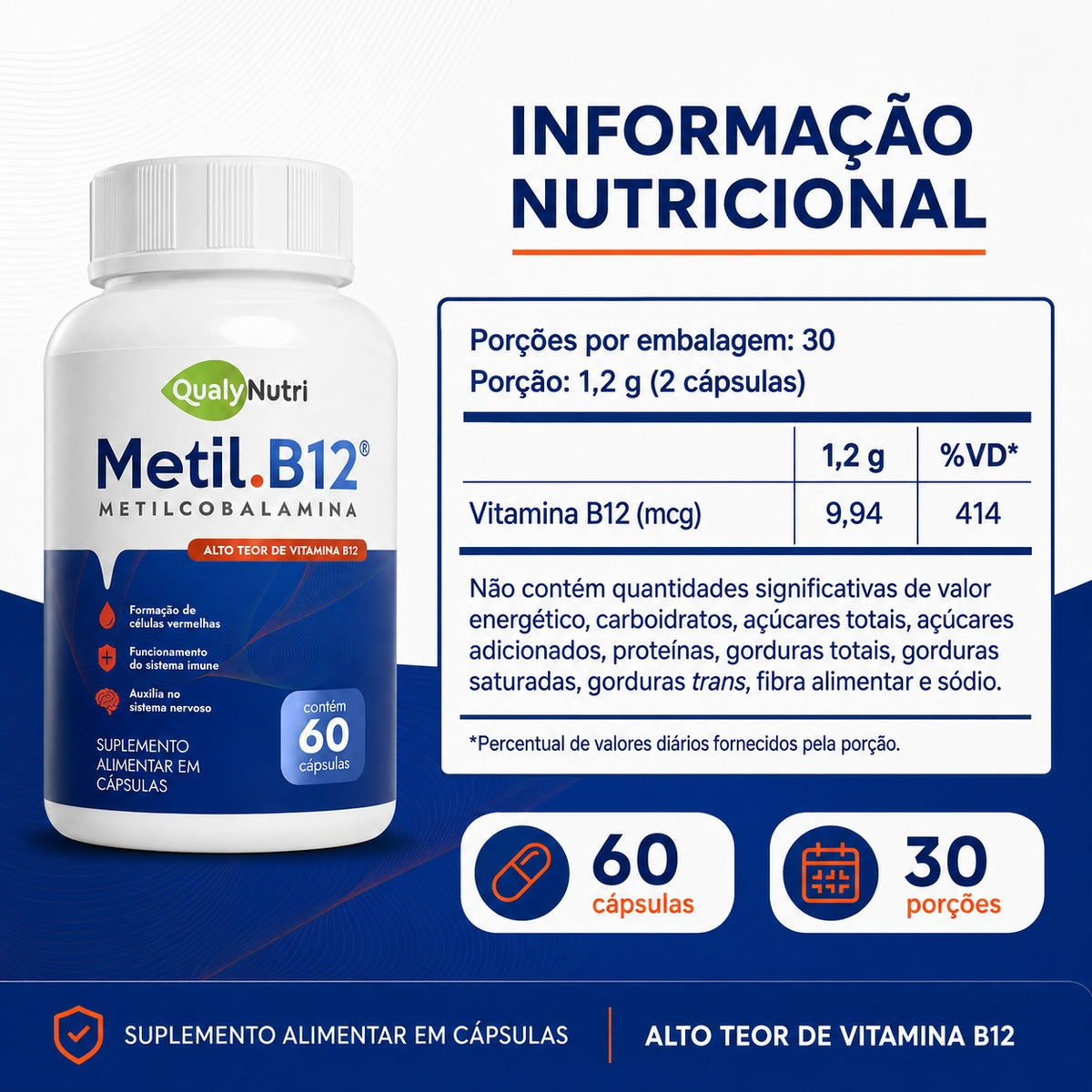 Metil B12 QualyNutri 994 mcg – 60 Cápsulas