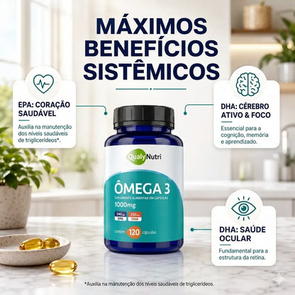 Ômega 3 QualyNutri 1000 mg – 120 Cápsulas | EPA 540 mg + DHA 360 mg