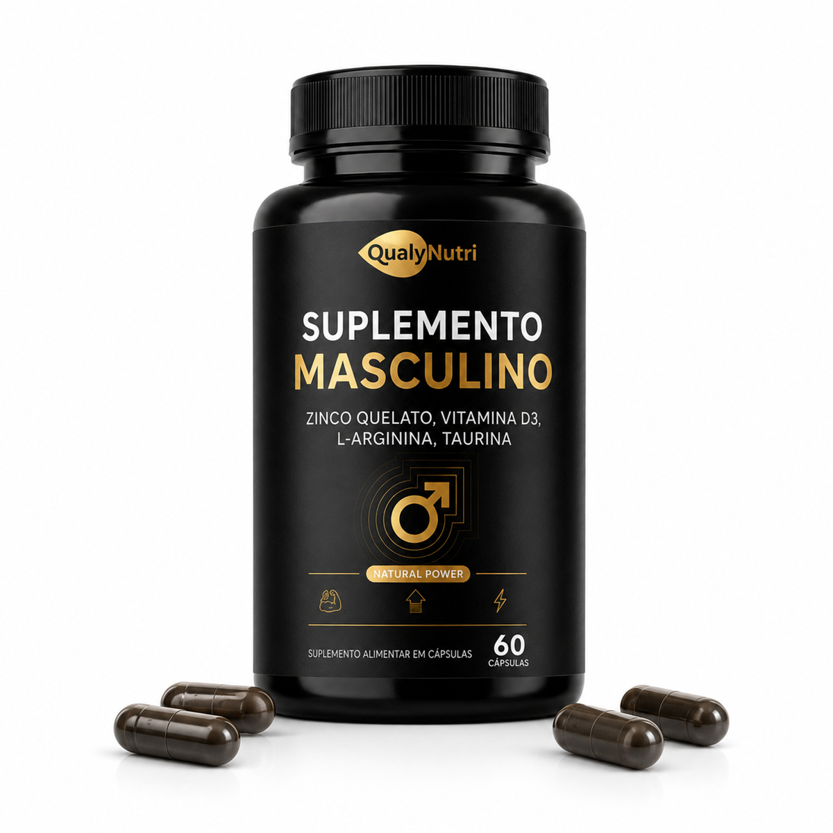 Suplemento Masculino Zinco D3 Arginina Taurina – 60 Cápsulas
